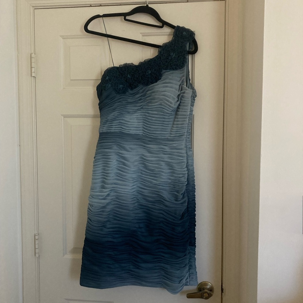 Adrianna Papell Teal Ombre One-Shoulder Dress